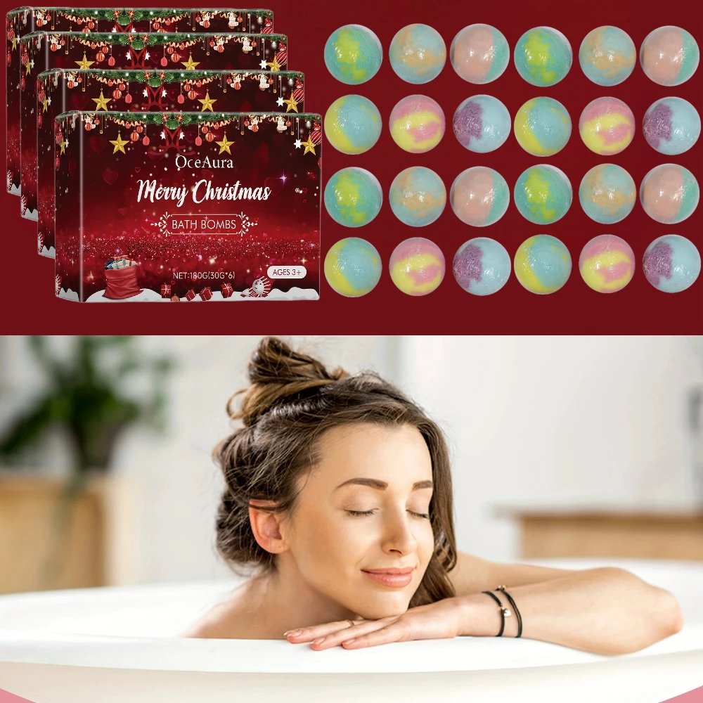 Juego de regalo de bolas de baño de 24 piezas, bola de sal de baño de colores mezclados de 15 g para burbujas, perfecta para Navidad, Halloween, regalos de Año Nuevo, festivo