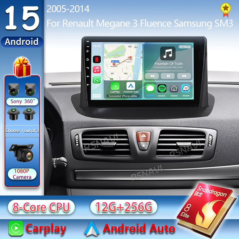 Android 15 Für Renault Megane 3 2008-2014 2K QLED Android Auto Radio Multimedia Video Player GPS AI Stimme CarPlay 4G Stereo