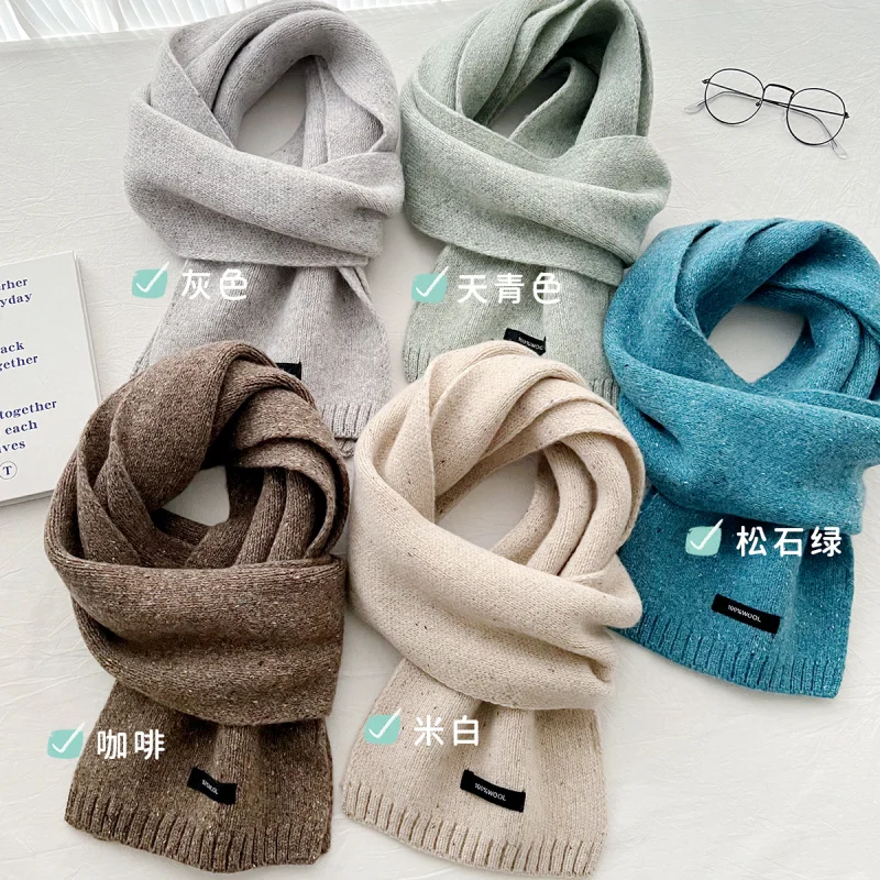 

Новый стиль, цветочный зажим, 100% шерстяной вязаный шарф, женский зимний теплый корейский стиль, универсальный студенческий шарф для пар, теплый шарф на шею