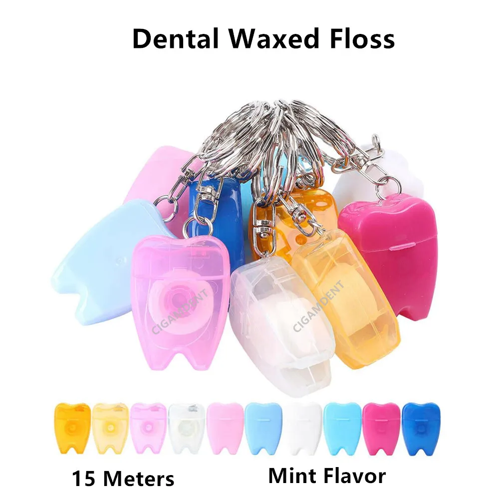 100Pcs Dental Waxed Floss Flosser Teeh Cleaner Mint Interdental Brush With Key Chain Tooth Cleaning Tool Oral Care