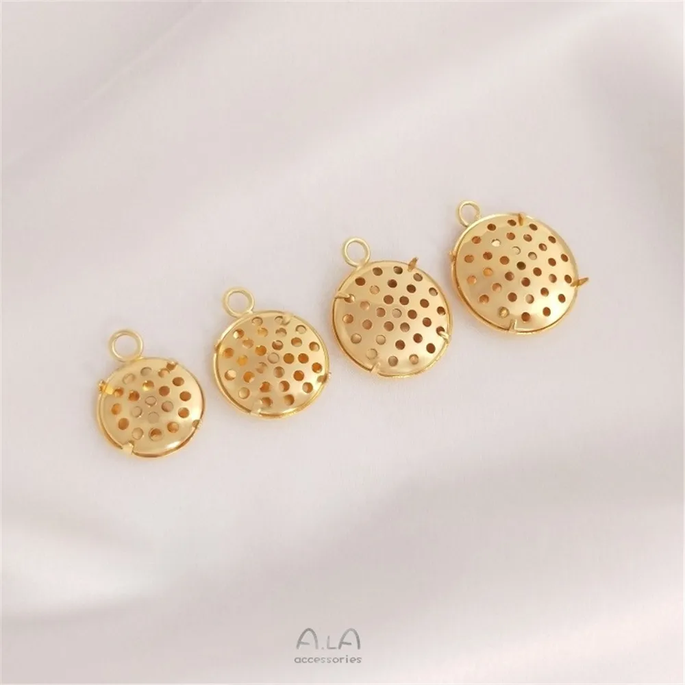 

14K Copper Real Gold Necklace Pendant Network Plate Tray Disk Pendant Diy Lotus Head Handmade Sweater Chain Pendant