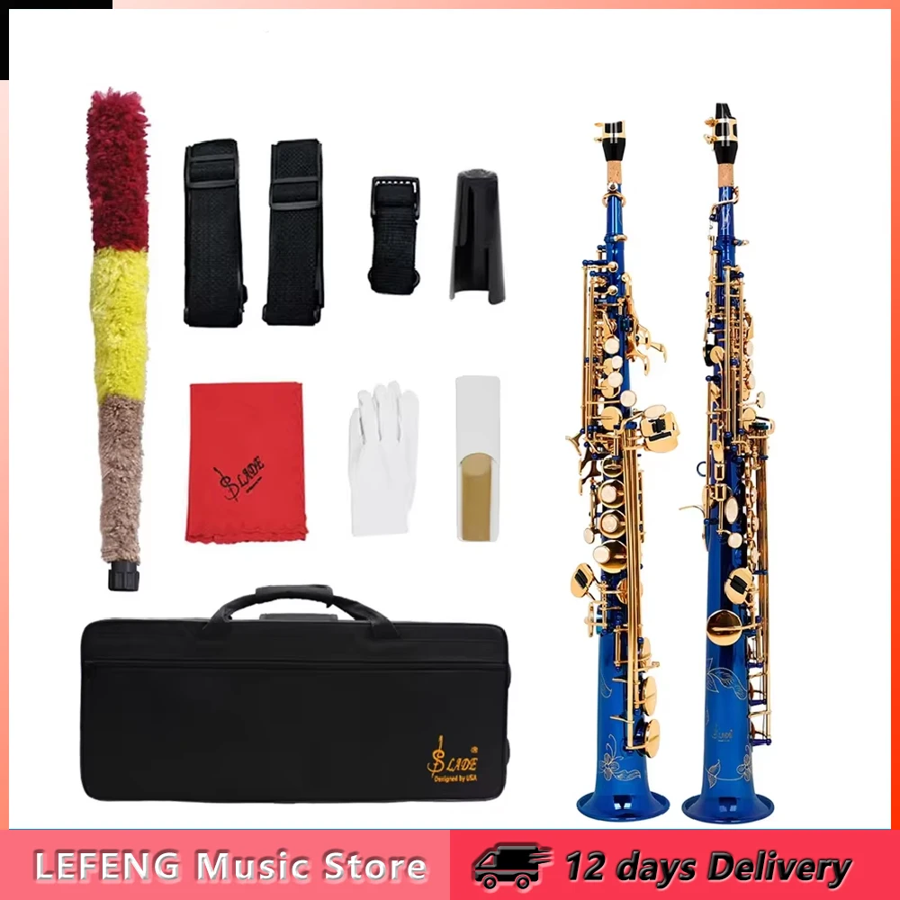 SLADE Bb Soprano Saxophone Brass Body Soprano Straight Sax Woowind Instrument Saxfone with Case Reeds Parts & Accessories