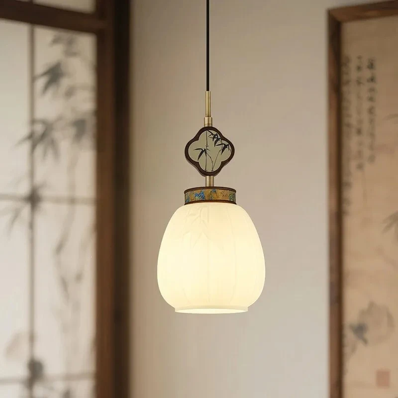 New Chinese Style Small Chandelier Single Head Retro Song Aesthetic Hanging Lamps Bedroom Bedside Kitchen Island Light Fixture
