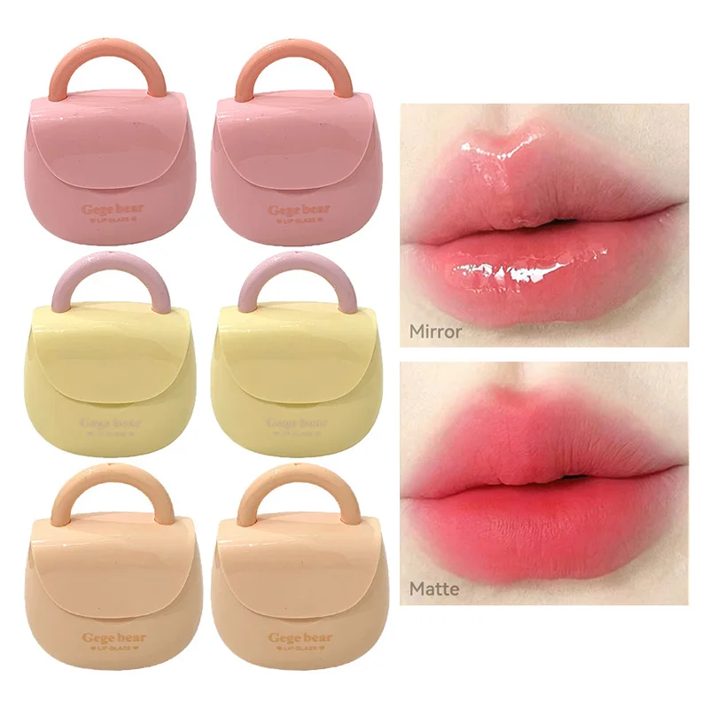 2 In 1 Mini Bag Lip Gloss Matte Mirror Gege Bear Longwear Moisturizing Nonstick Plumping Lip Tint Cute Korean Makeup Cosmetics