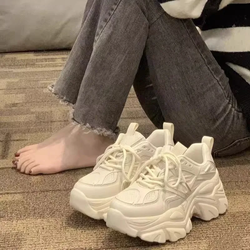 Women’s Spring/Autumn New Fashion Thick Sole Daddy Shoes - Height-Increasing Comfortable Versatile Sneakers，Heeled Women's Shoes