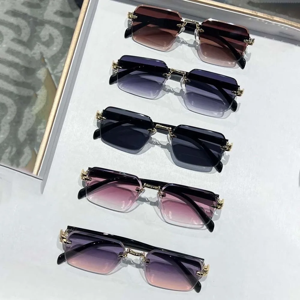 

New Retro Frameless Polarizing Lens Sunnies Lightweight Eyewear Square Frame Sunglasses PC Waterproof Anti-UV Glasses Women