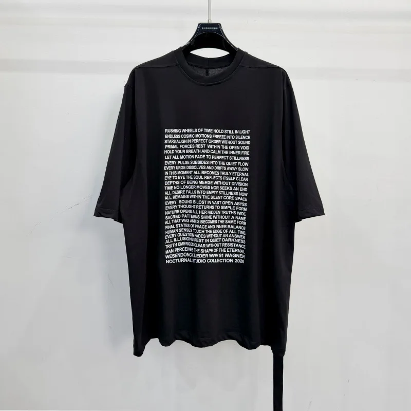 2026 New Letter Print Oversized Short Sleeve T-shirt Men Women Dark Style Regular Shoulder Tee Men's Clothing