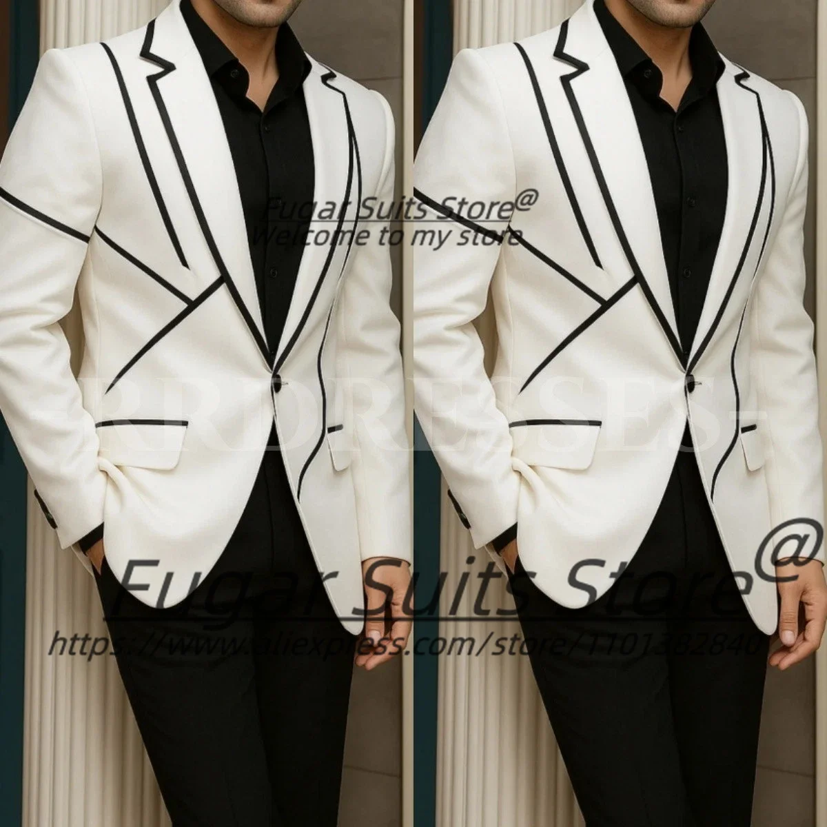 

Fashion White Men Suits Customized Slim Fit Notched Lapel Groom Wedding Tuxedos 2 Pieces Sets Male Prom Blazers Costume Homme