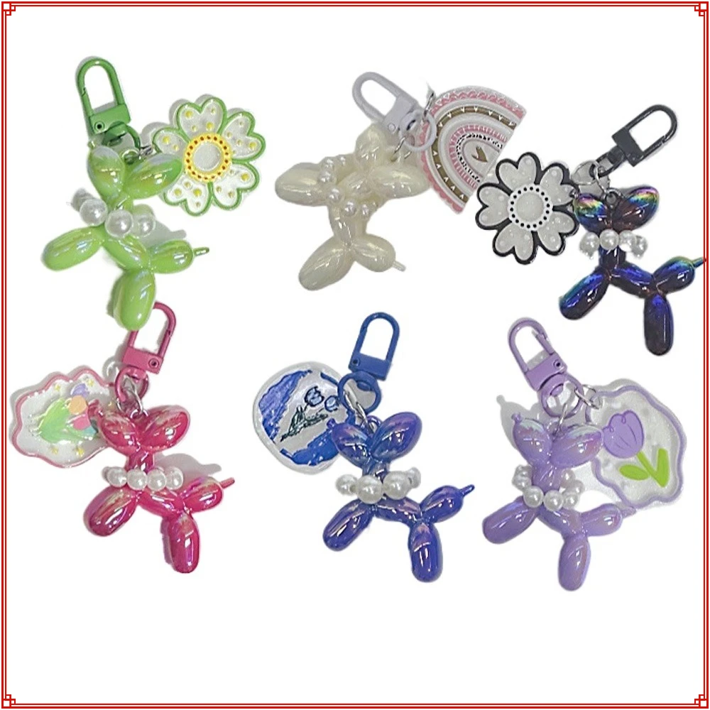 

Genuine Balloon Dog Keychains Backpack Pearl Puppy Pendant Accessories Keychain Couple Car Keyrings Kids Festival Creative Gifts
