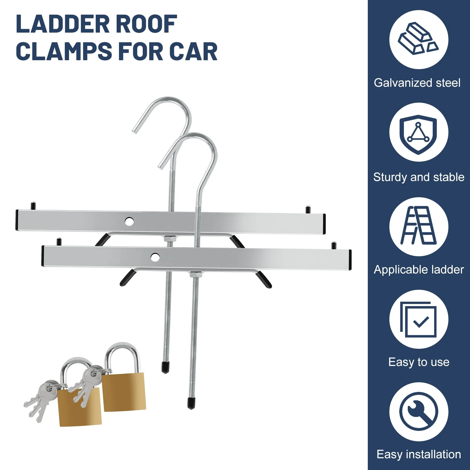 2PCS Ladder Roof Clamps for Car Universal Ladder Holder with Padlock for Vehicles Ladder Clamp Lockable Ladder Clamp Accessory