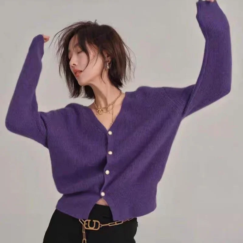 

Женский кардиган во французском стиле ретро с v-образным вырезом, высококачественный свободный вязаный топ с длинными рукавами на осень и зиму