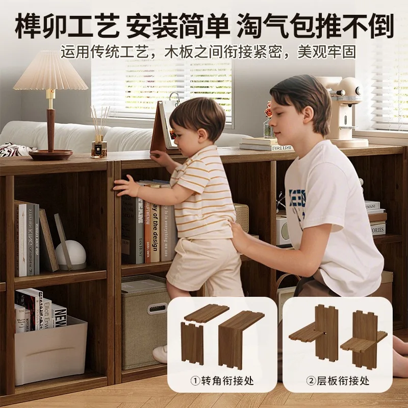 Solid wood bookshelf Floor-to-ceiling low bookcase Living room against the wall Household low cabinet