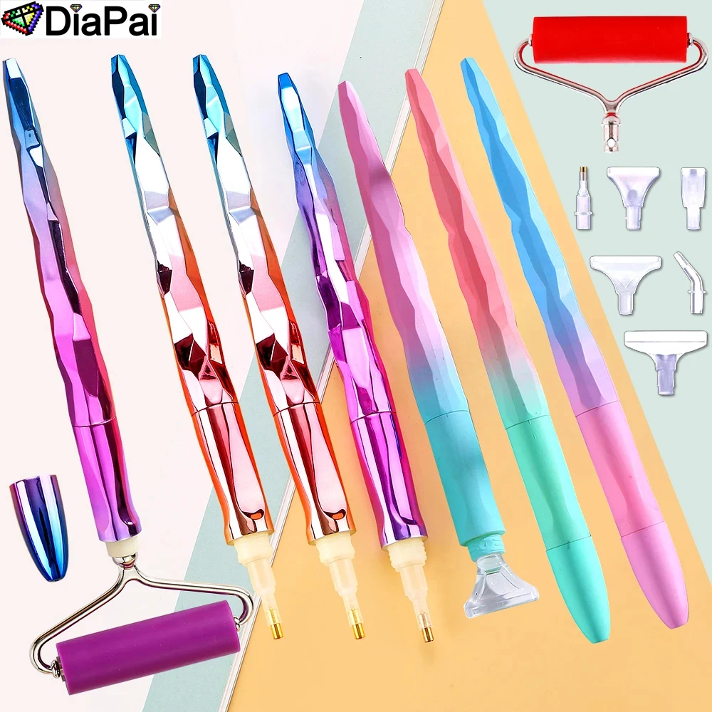 DIAPAI 5D Diamond Painting Tool Plating Color Point Drill Pen With Plastic Pen Heads Roller DIY Set Embroidery Accessories Gift