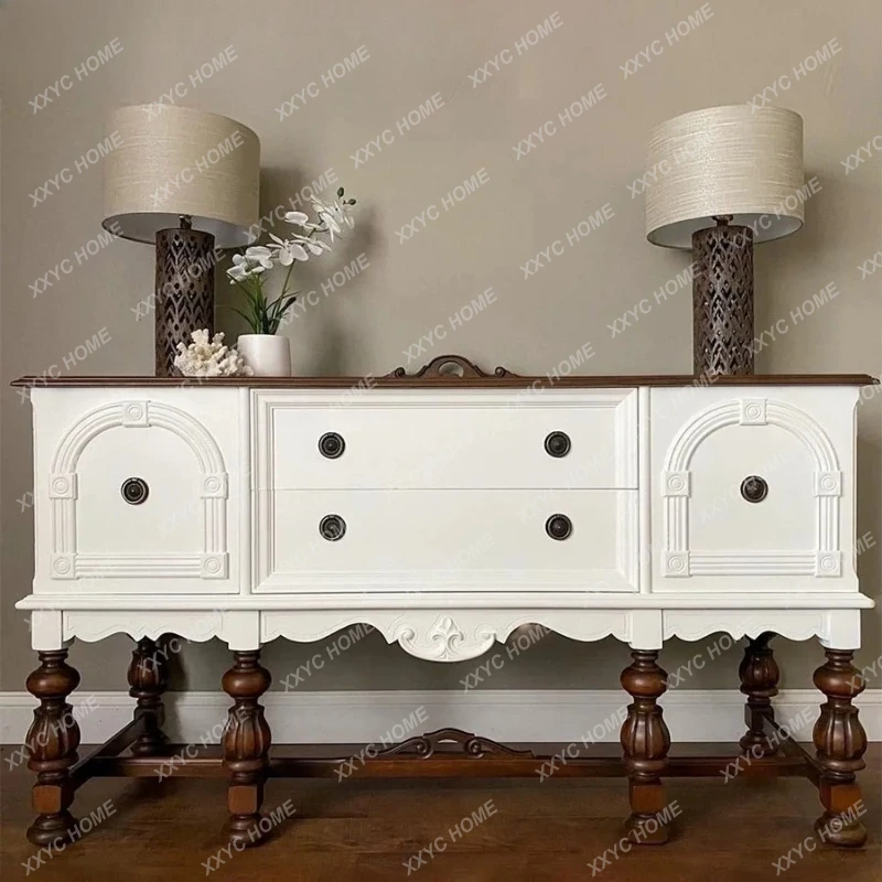 

retro solid carving flower entrance cabinet, living room small apartment contrasting color decorative partition cabinet