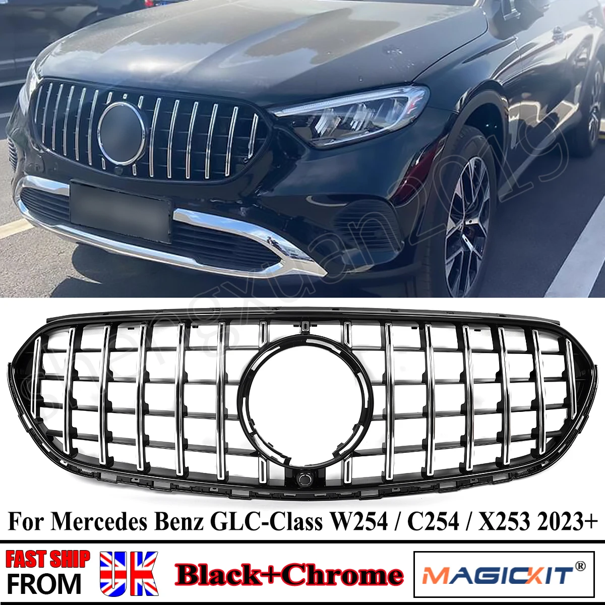 

GT Style For Mercedes X254 Front Bumper Grille C254 GLC220 GLC260 GLC300 AMG 2023-2025 Glossy Black or Chrome 2 Colors Available