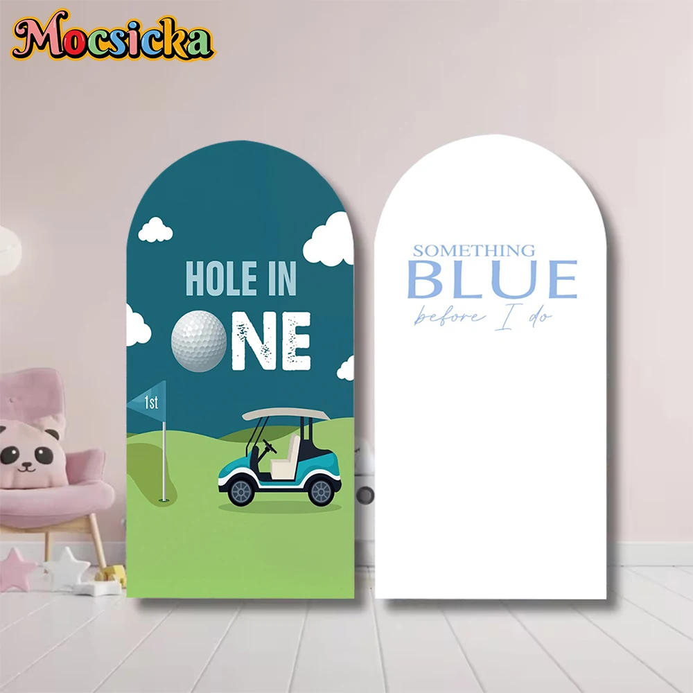 

Mocsicka Hole In One Arch Backdrop Double-Sided Baby Shower Birthday Arched Covers Background Blue Party Decoration Studio Props