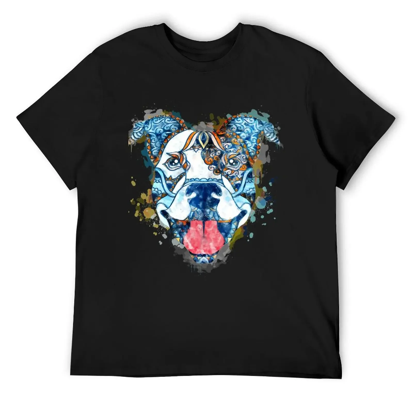 Watercolor Pitbull Mandala, Pit Bull Smiling Painting, Pitbull Art, Pit bull Clipart T-Shirt