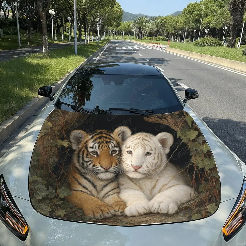 

Little Tigers Cuddling Up To Each Other Car Hood Decal Sticker - Durable Vinyl Wrap, Splash-Resistant & Easy Removal, Fit For Al