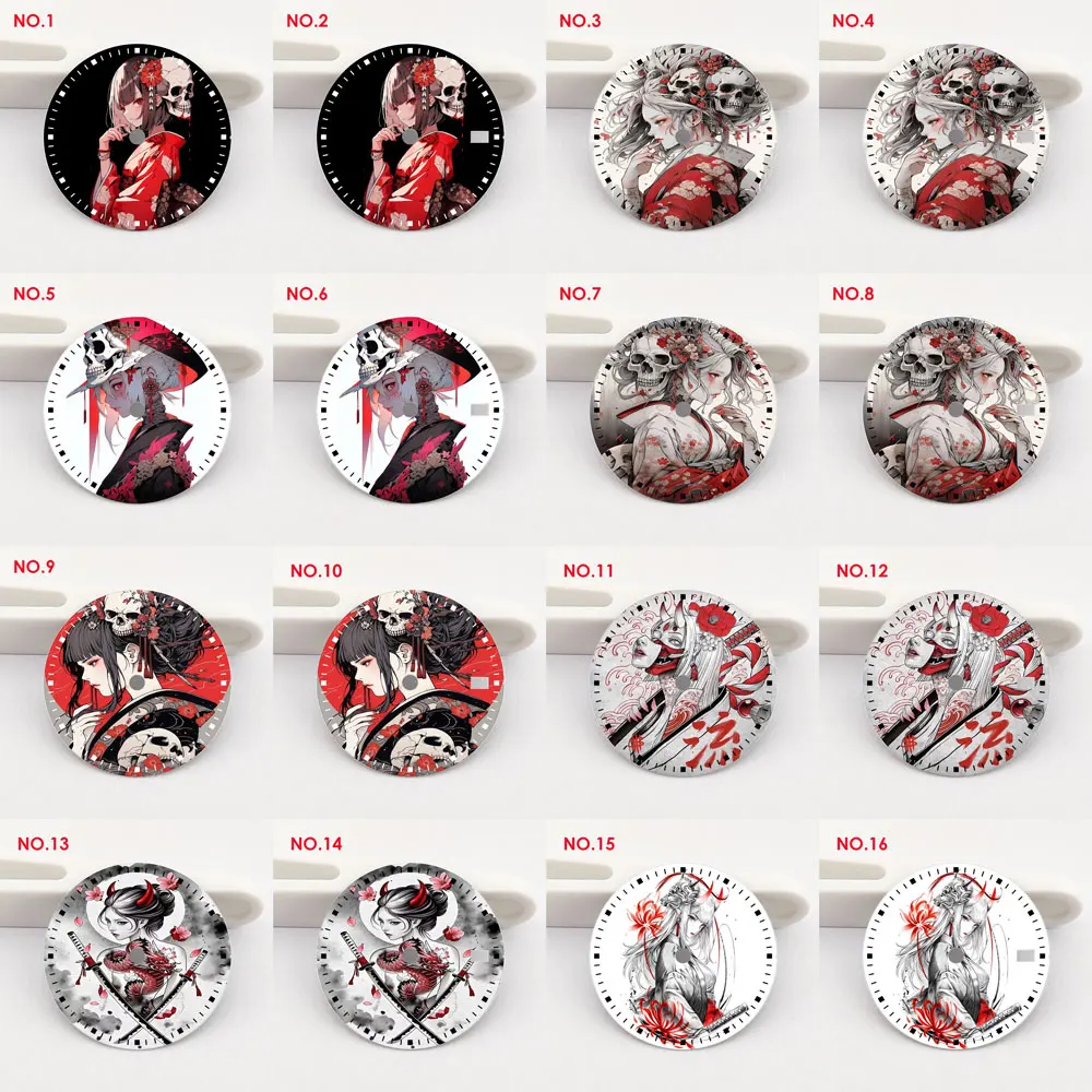 28.5mm Dial Female Samurai Element NH35 Dial Creative Color-Printed Series Dial Is Suitable for NH35 Movement Watch Accessories