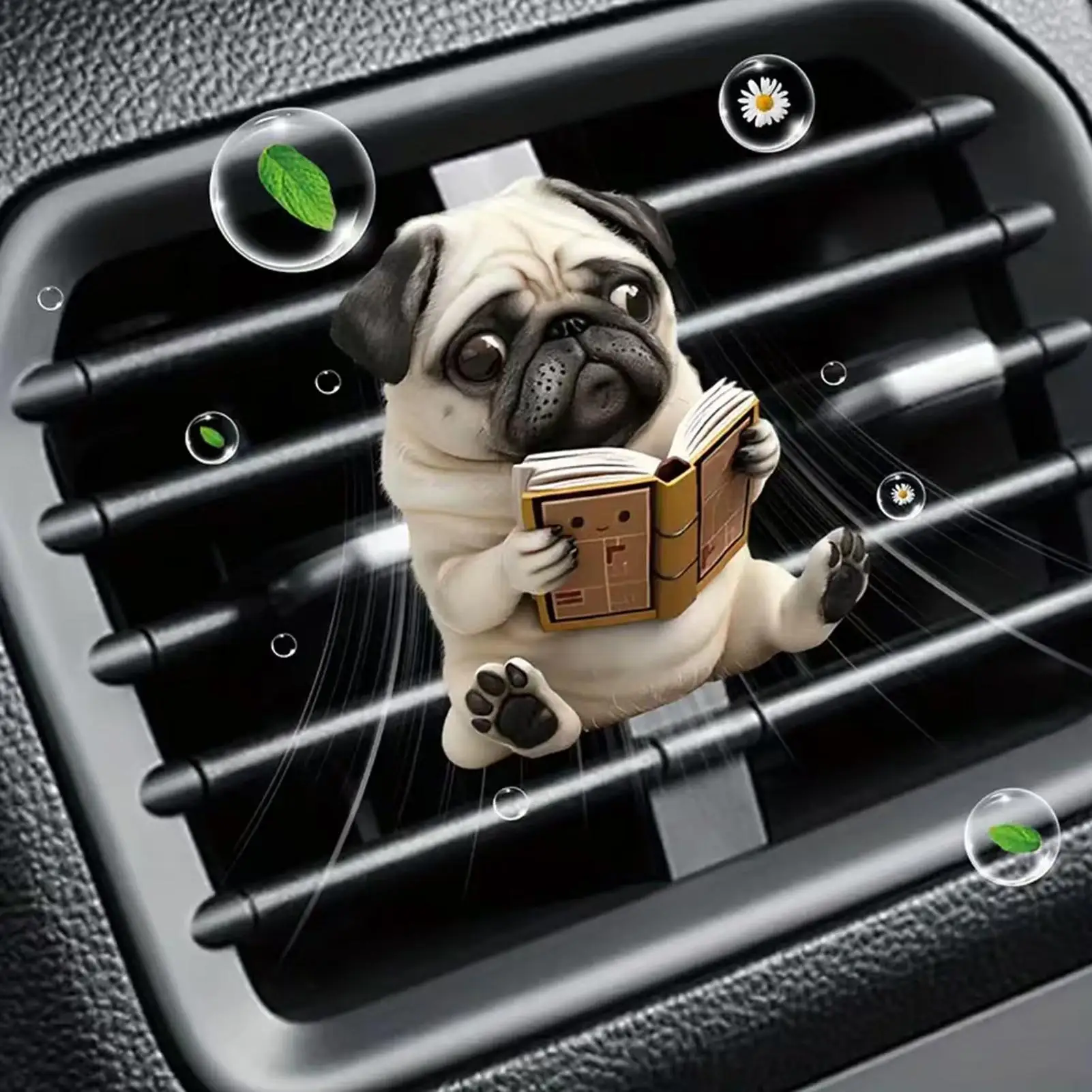 Car Air Freshener Vent Clip Car Vent Clips Pug Fragrance Diffuser Vehicle Accessories Cute Decor Odor Eliminator Long-Lasting