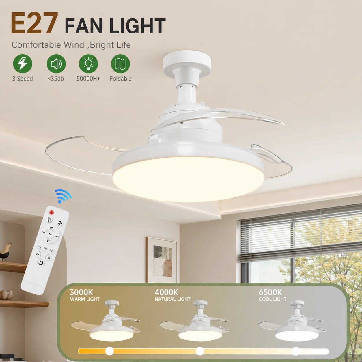 Ceiling Fan Light Suitable For E27 Base Bedroom Fan Lamp With Remote Control Fan Chandelier for Living Room Decor Fan Light
