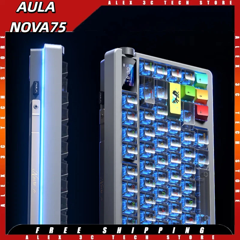 

AULA NOVA75 Bluetooth Беспроводная механическая клавиатура 75% раскладка PBT Колпачки для клавиш Прокладка с возможностью горячей замены Эргономичные игровые клавиатуры для Win Mac