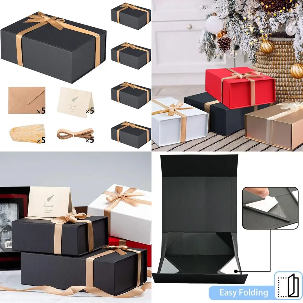

Набор из 5 элегантных черных подарочных коробок, 13,5 x 10 x 4 дюйма, с магнитными крышками, карточкой, наклейкой, лентой и наполнителем из измельченной бумаги