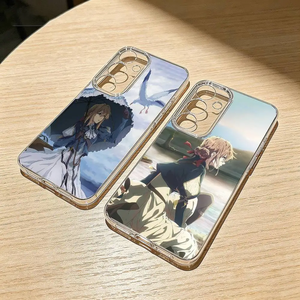 Cute V-Violet Evergarden Phone Case For Samsung S25,S24,S21,S22,S23,S30,Ultra,S20,Plus,Fe,Note,10,9,5G Transparent Cover
