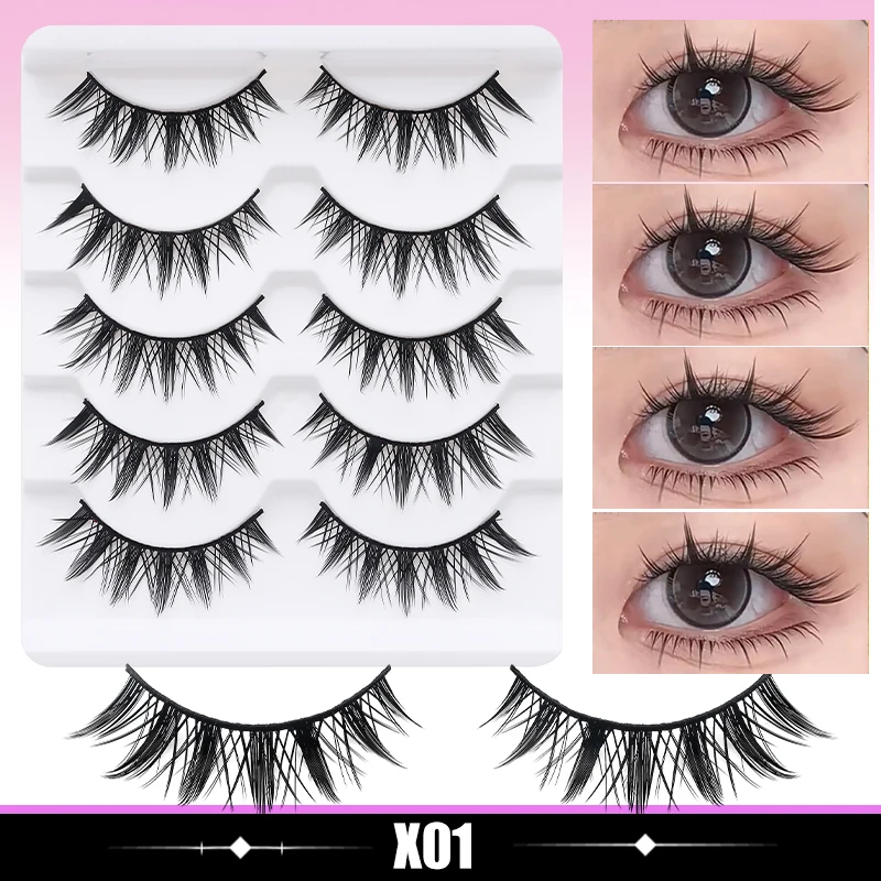 DINGSEN 5 Paar Wimpern, Künstliche Wimpern, Natürliche Lange Manga-Wimpern, Geflügelte Enden, Augenverlängernde Wimpern, Künstliche Wimpern für Make-up – Detail 12