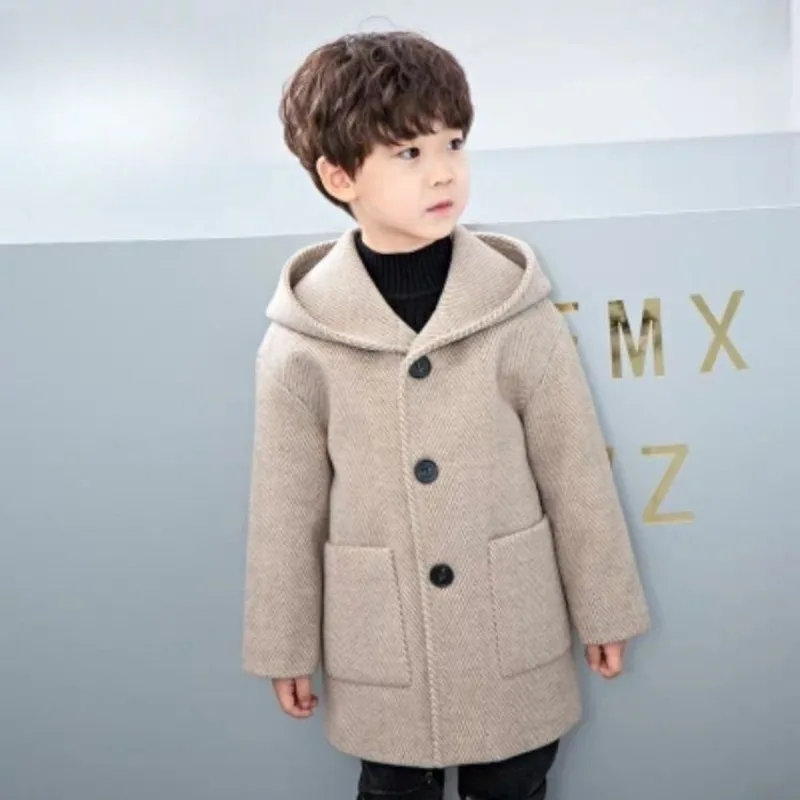 

2025 New Boys' Thickened Wool Coat Winter Kids' Mid Length Korean Style Outerwear Stylish