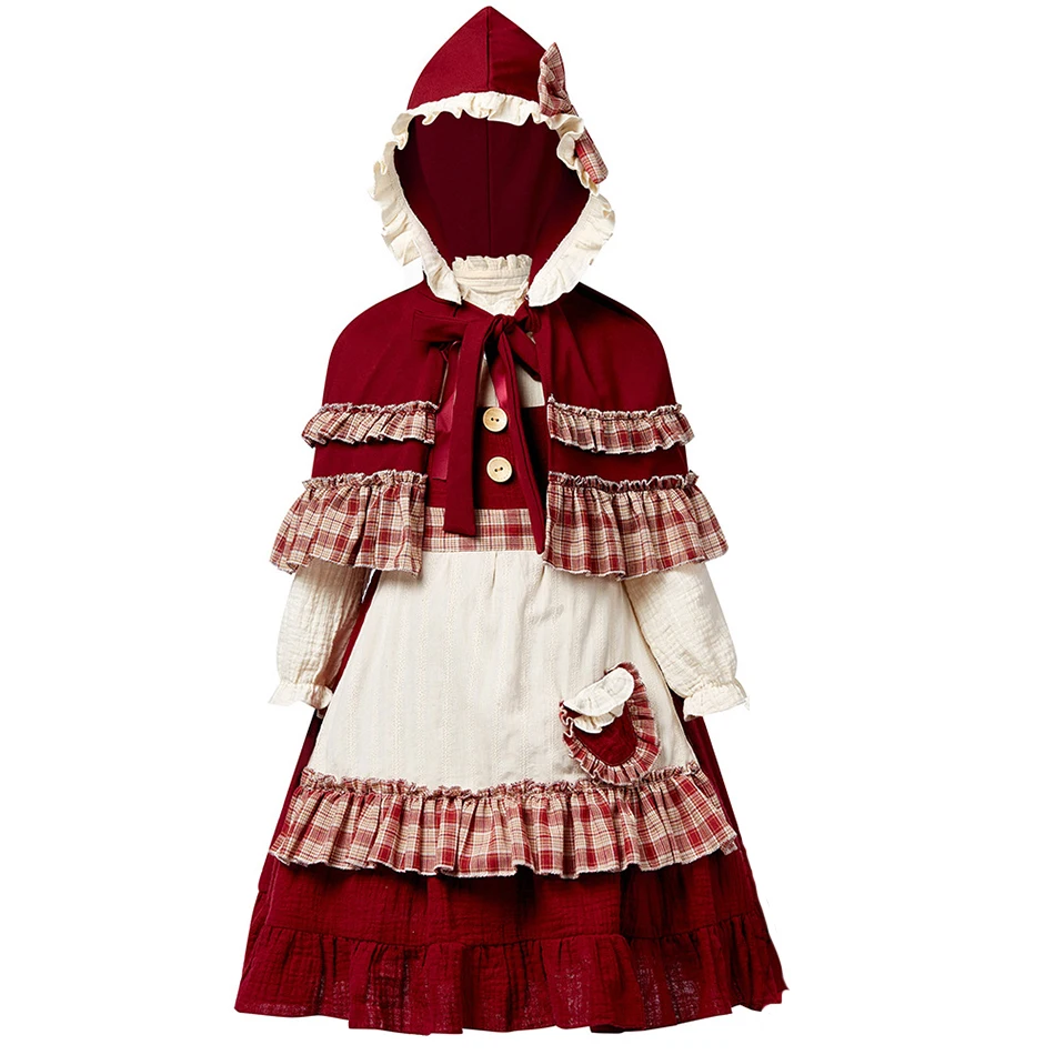 Fairy Tale Costume For Girl Little Red Riding Hood Match Girl Detective Police Cosplay Costume Kids Role Play Clothing Halloween