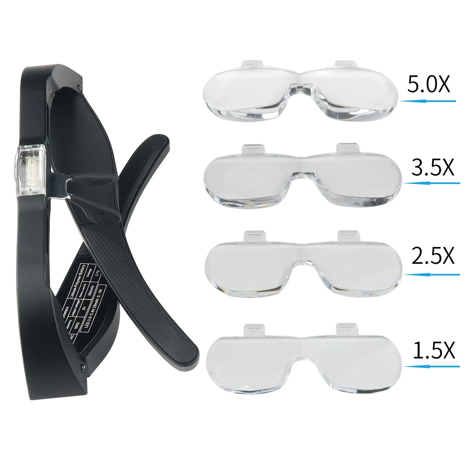 Imagem -04 - Lupas Recarregáveis Usb com Luz Led Lupa para Leitura de Joalheiros Relojoeiro Reparação Vestindo 1.5x 2.5x 3.5x 5.0x