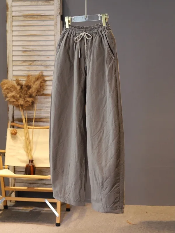 أصيلة 2025 الشتاء Dstring مزيج القطن الفني عادية الكلاسيكية اليابانية Sle السراويل الطويلة تنوعا عالية الخصر بنطلون