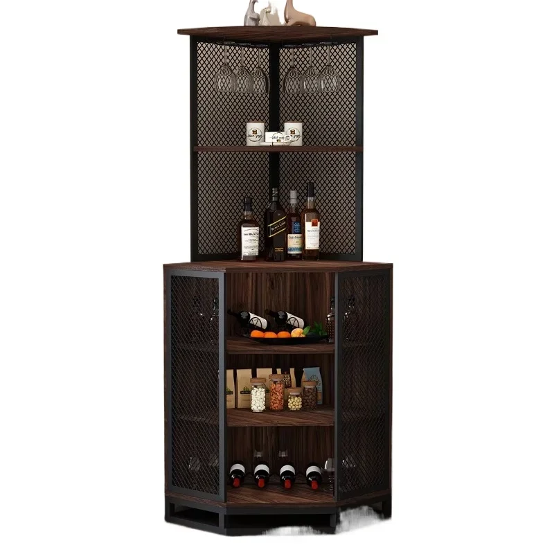 Moderno botellero de madera rústico, mueble de esquina para vinos de MDF para cocina familiar, comedor y sala de estar