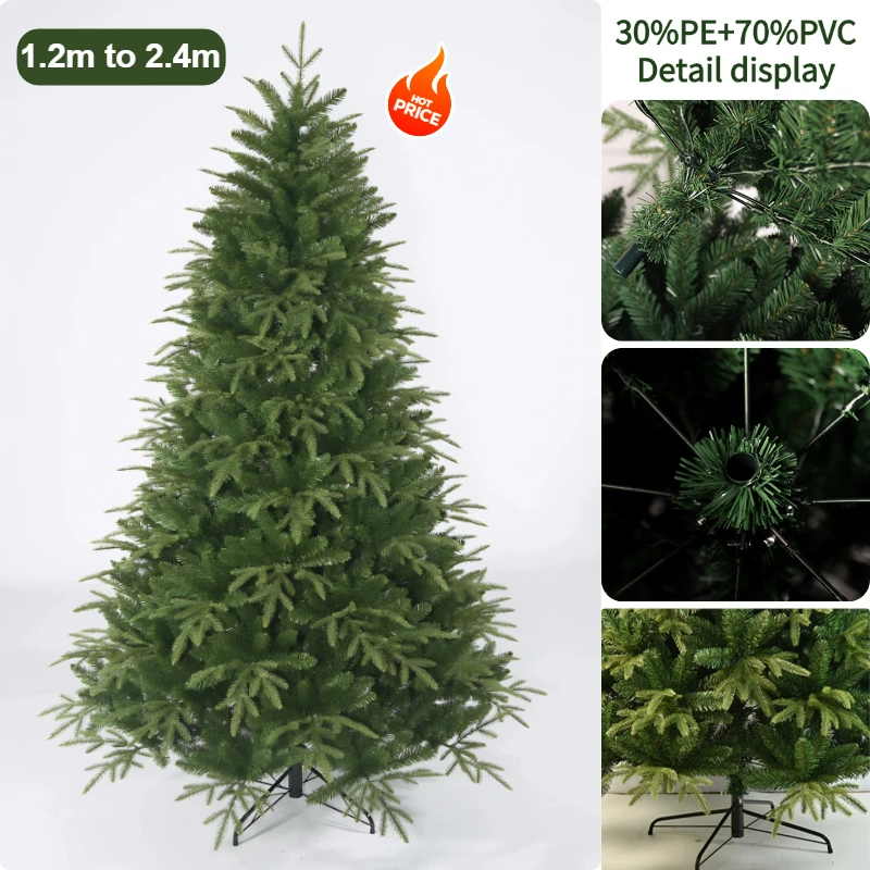 شجرة عيد الميلاد الاصطناعية PEP & VC مع أضواء LED شجرة عيد الميلاد الخضراء الكبيرة 1.2 م-2.4 م زينة حفلة عيد الميلاد العائلية للعام الجديد