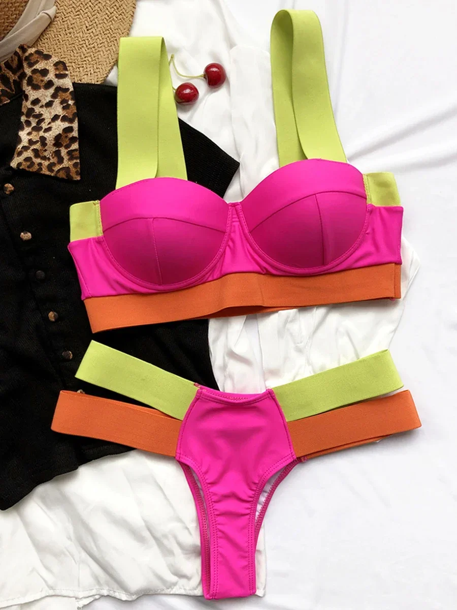 Splicing Push Up Bra Cup Bikini Women Swimsuit Female Swimwear Two-pieces Bikini Set High Cut Bathing Suit Swim Beach Wear