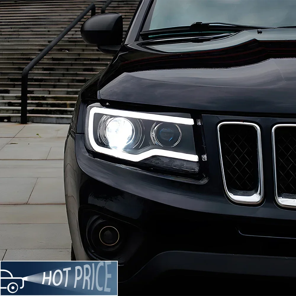 

Автомобильные передние фонари для Jeep Compass 2011-2016, автоматические светодиодные фары в сборе, обновление, высокая настройка, дизайн линз проектора, аксессуары