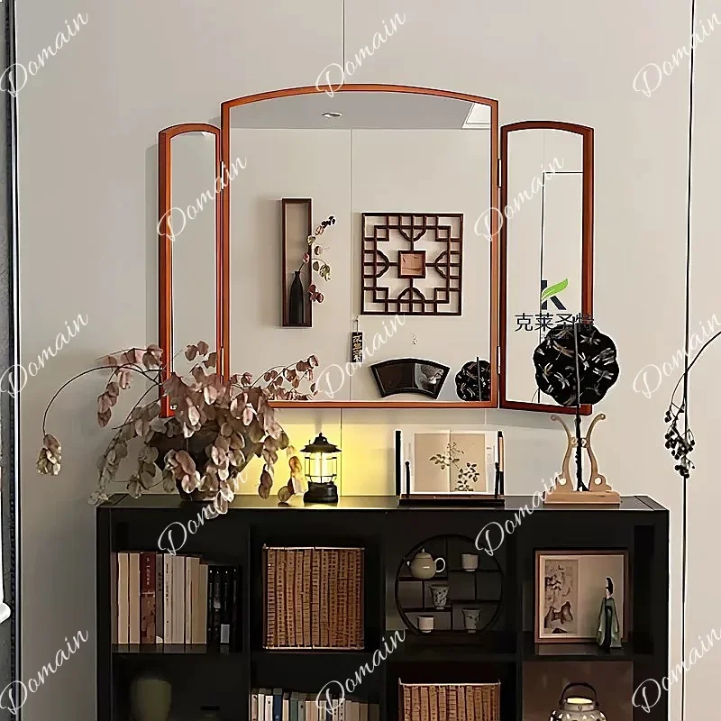ZL French Triple Fold Bathroom Mirror Wall Mounted Foldable Vanity Mirror Desktop Dressing Mirror Vintage Home Decor