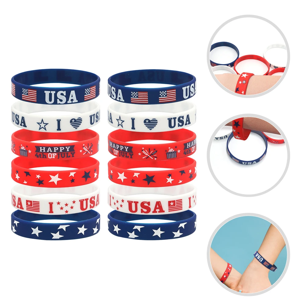 12 pezzi braccialetti con bandiera americana braccialetti in silicone gioielli per il Giorno dell'Indipendenza decorazioni multicolori in gel di silice per celebrazioni