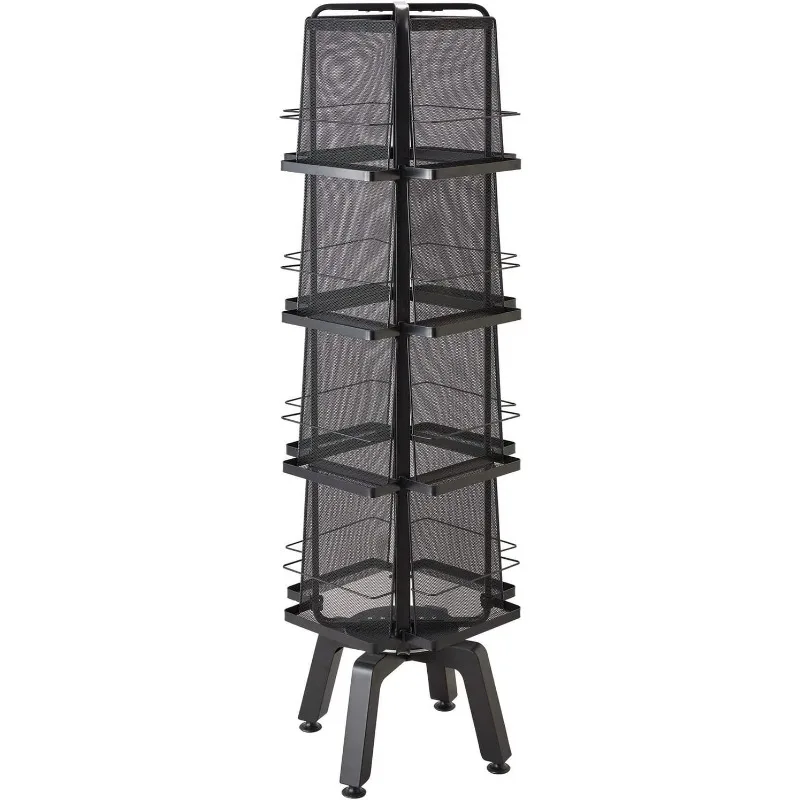 Onyx Rotating Mesh Magazine Holder, Display Rack with 16 Pockets, Brochure Organizer, Commercial-Grade Steel Construction, Black