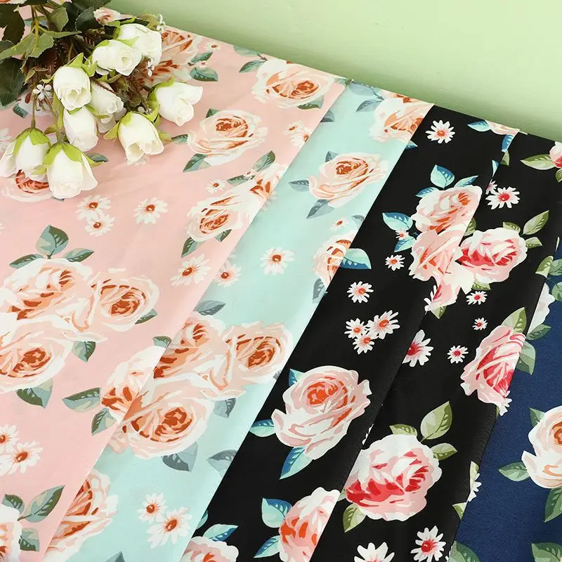 Opaque Chiffon Fabric Print By Meters for Clothing Dresses DIY Sewing Plain Flower Plaid Pattern Polyester Cloth Breathable Soft