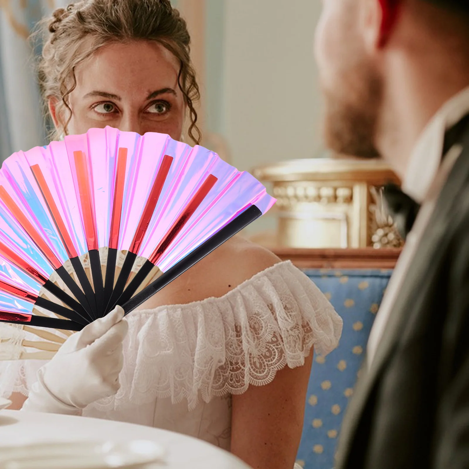 

Large Holographic Folding Hand Premium Pvc Dance Fan For Festival Rave Dancing Chinese Traditional