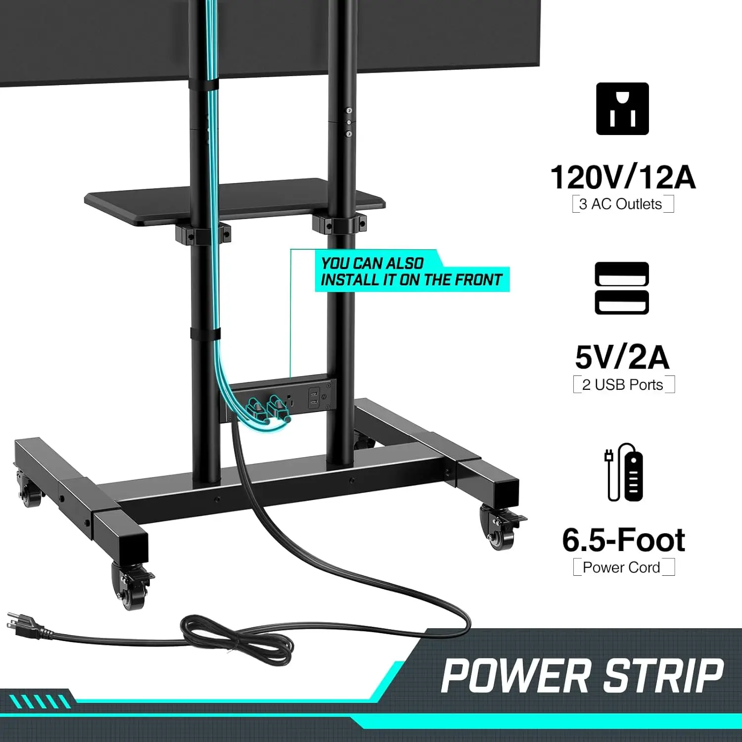 Greenstell TV Stand With Power Outlet, Mobile TV Cart On Wheels For 32-85 Inch Led LCD Flat Curved Panel Screen Tvs, Up