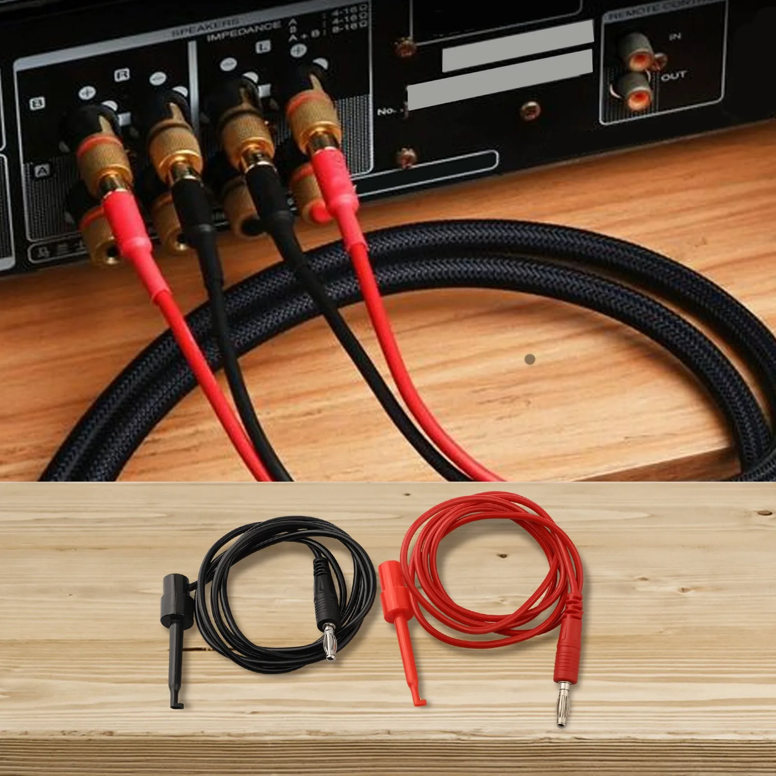 Test Hook Clip Leads with Standard Banana Connectors for Multimeters Set of Two Featuring Copper Wire Construction