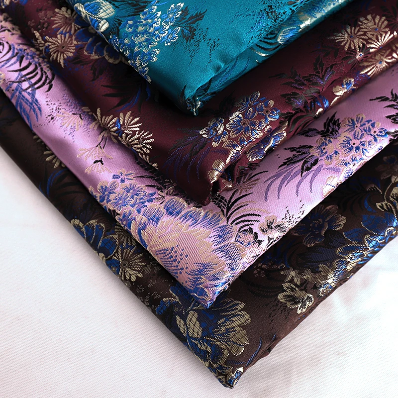 1/2/3m Brocade Floral Satin Fabric Imitation Silk Material for DIY Sewing Handmade Clothes Home Decoration Cloth