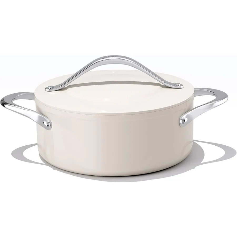 

Голландская духовка Stock Pot 4,5qt с крышкой, 9,5 с антипригарным покрытием, керамическим покрытием, нетоксичная, без PFAS, с выравнивающим распределением тепла для плетения и выпечки Br