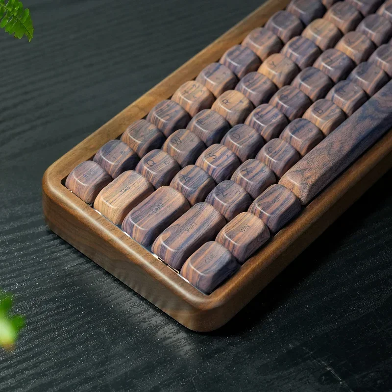 Imagem -02 - Custom Walnut Madeira Teclado Mecânico 64 Key Gh60 Perfil Moa Pbt Textura Keycaps Walnut Madeira Shell Modo Pgb