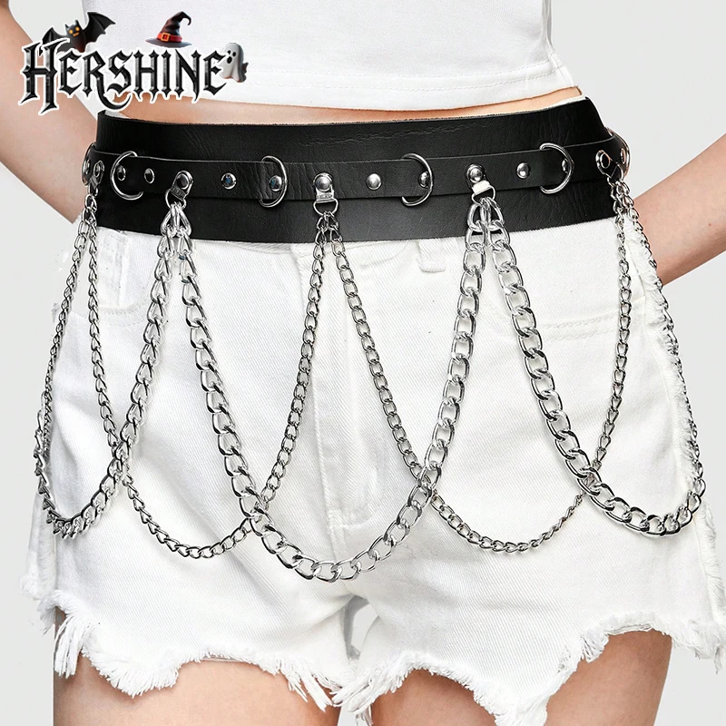 HERSHINE 1-piece Women's Fashion Black Chain Tassel Wide Belt, Y2K Punk Gothic Harajuku Rock Hip Hop Accessory，spring，summer