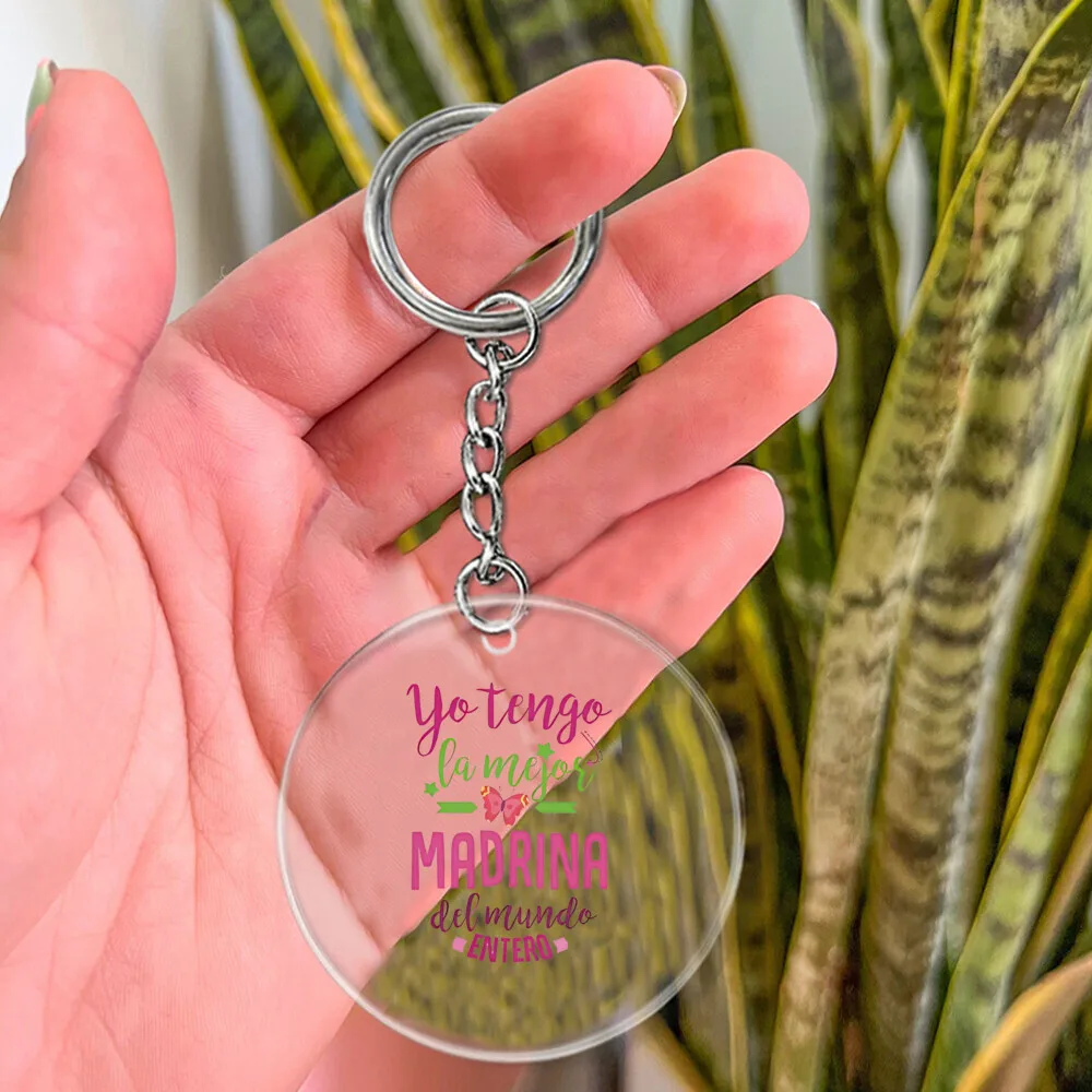 The Most Sacred Godmother Print Key Chains Transparent Acrylic Keychain Circular Key Ring The Best Gift To Gadmother