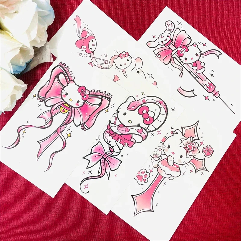 10Pcs Sanrio Hello Kitty Tattoo Sticker Cute Cartoon Girls Sweet Cool Color Waterproof Lasting Full Arm Tattoo Holiday Gifts